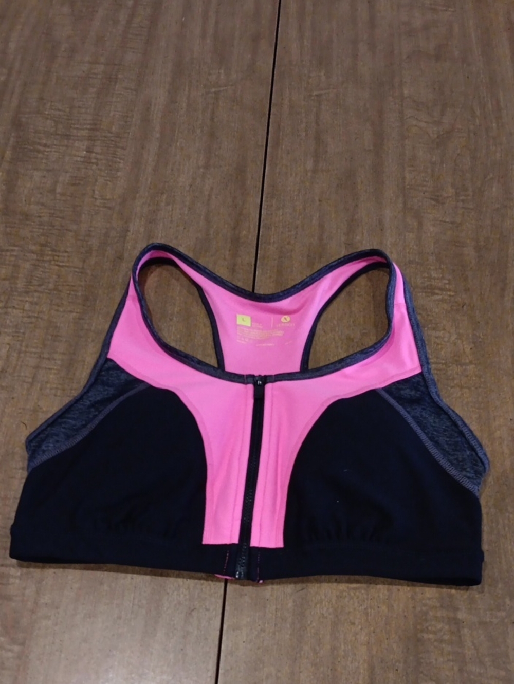 Xersion Front-Zip Racerback Sports Bra in Pink and Black